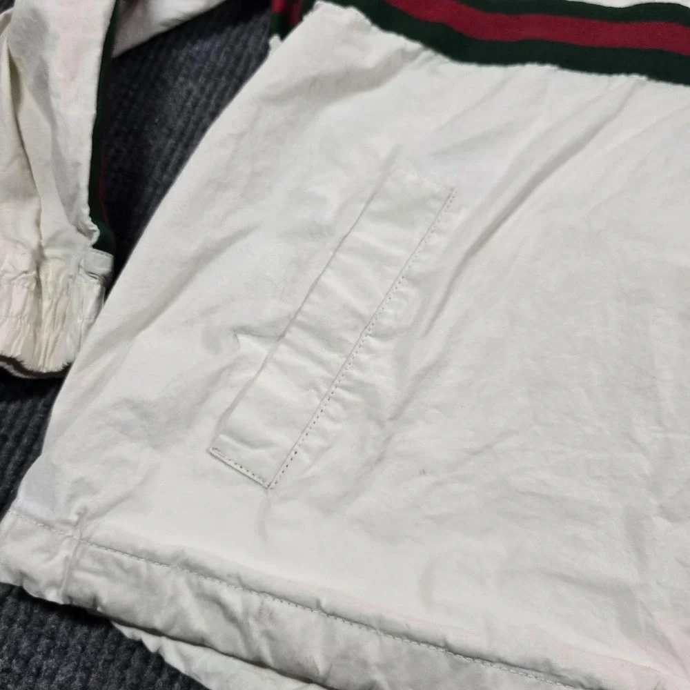 Gucci Jacket Mens IT 50 White Hooded Retro Canvas Stripe Logo Windbreaker Italy